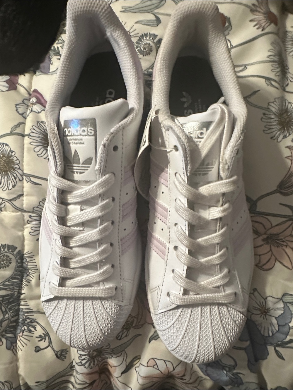 Adidas SUPERSTAR White Sneakers with Light Pink Stripes